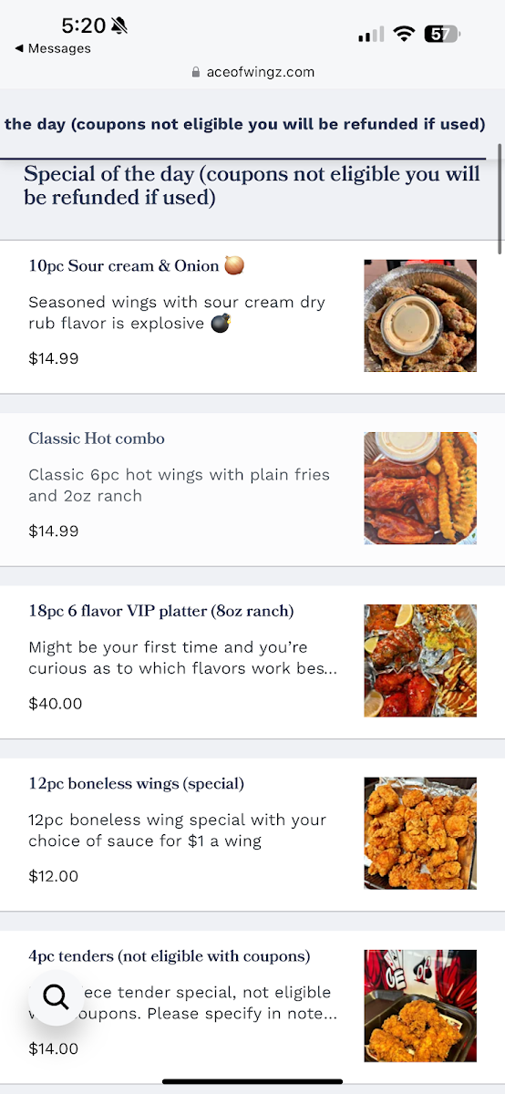 Ace of wingz Menu - Image 5